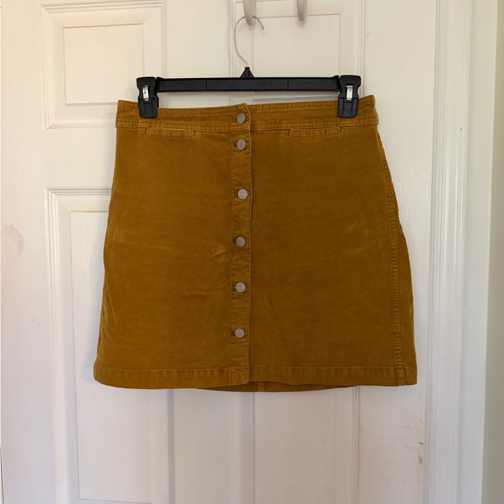 J. Crew Mustard Button-Front Corduroy Mini Skirt